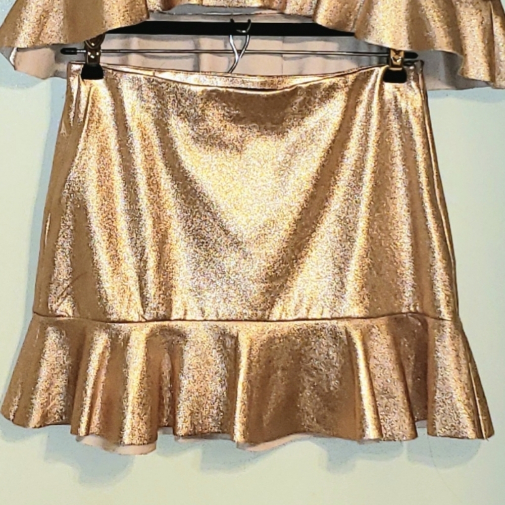 Zara Metallic Gold Mini Skirt with Ruffle Hem